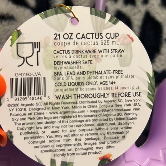 Pink Sky Cactus Cup with Straw - Picture 4 of 4